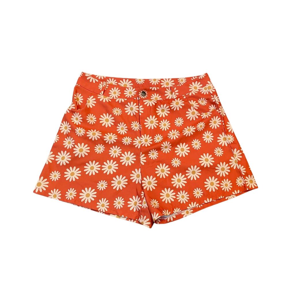 Orange Shorts Sz XL Womens Daisy Floral Retro Lightweight Summer‎ Boho
